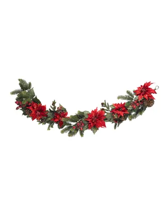 Nearly Natural 60" Poinsettia and Berry Garland