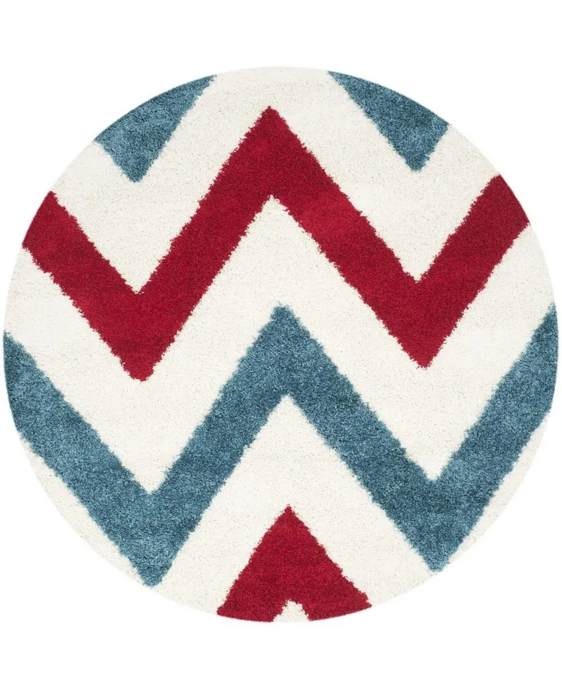 Safavieh Shag Kids SGK564 Ivory and Red 6'7" x 6'7" Round Area Rug