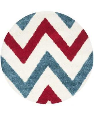 Safavieh Shag Kids SGK564 Ivory and Red 6'7" x 6'7" Round Area Rug