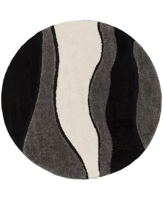 Safavieh Florida Shag SG475 Gray and Black 6'7" x 6'7" Round Area Rug