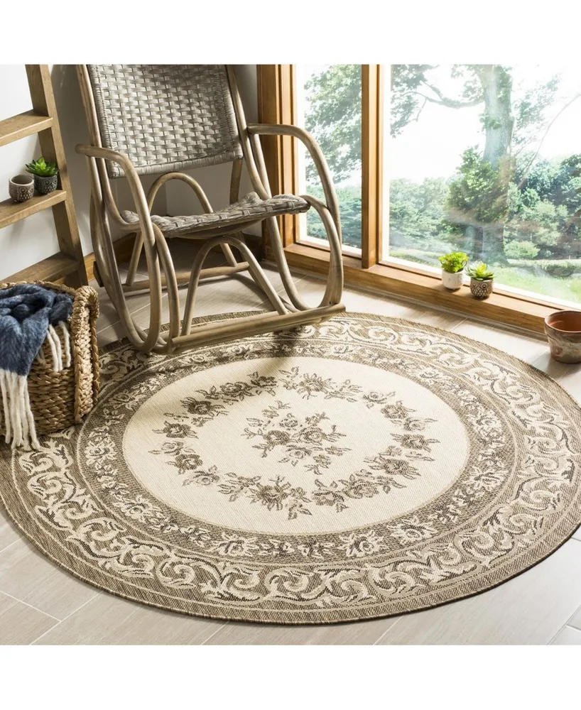 Safavieh Courtyard CY7208 Creme and Brown 5'3" x 5'3" Sisal Weave Round Outdoor Area Rug