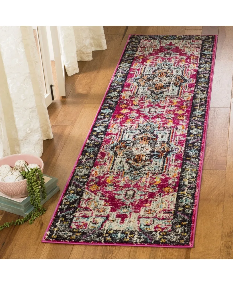 Safavieh Monaco MNC253 Fuchsia and Grey 2'2" x 8' Runner Area Rug