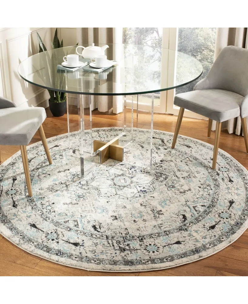 Safavieh Madison MAD924 Light Gray and Blue 6'7" x 6'7" Round Area Rug