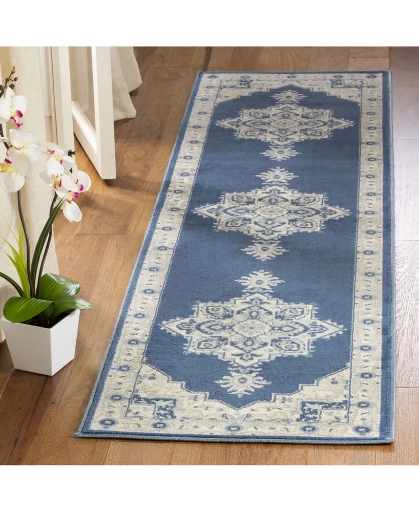 Safavieh Brentwood BNT865 Navy and Creme 2' x 8' Runner Area Rug