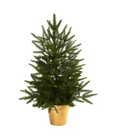 Nearly Natural 2.5' Christmas Tree with Golden Planter and Clear Lights