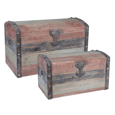 Household Essentials Set of 2 Weathered Wooden Storage Trunks