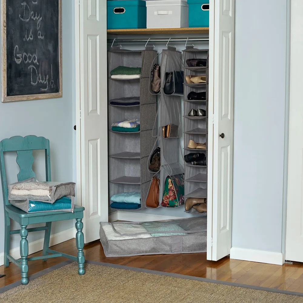 Household Essentials Gray Linen 6-Shelf Hanging Closet Organizer