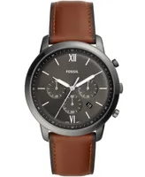 Fossil Mens Neutra Chrono gray case with brown leather strap