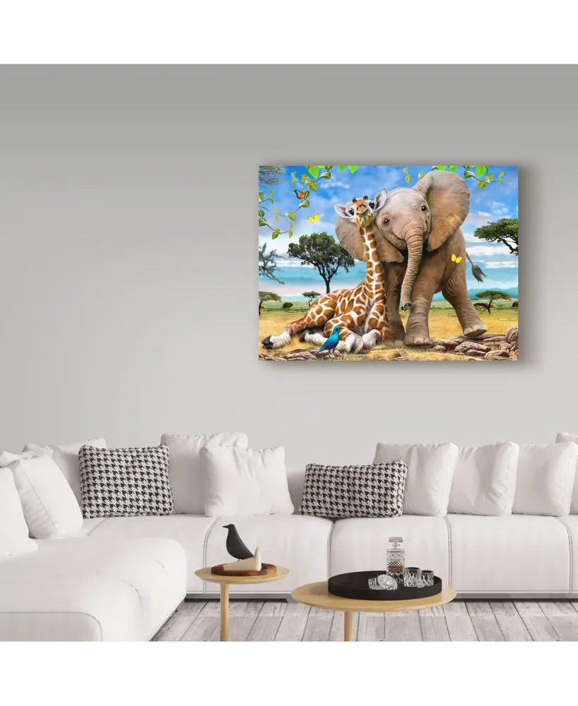 Howard Robinson 'Elephants And Giraffes' Canvas Art - 19" x 14" x 2"
