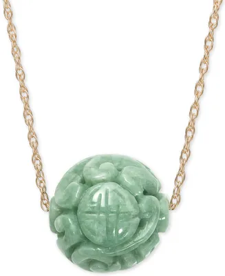 Dyed Jade Carved Bead 18" Pendant Necklace in 10k Gold