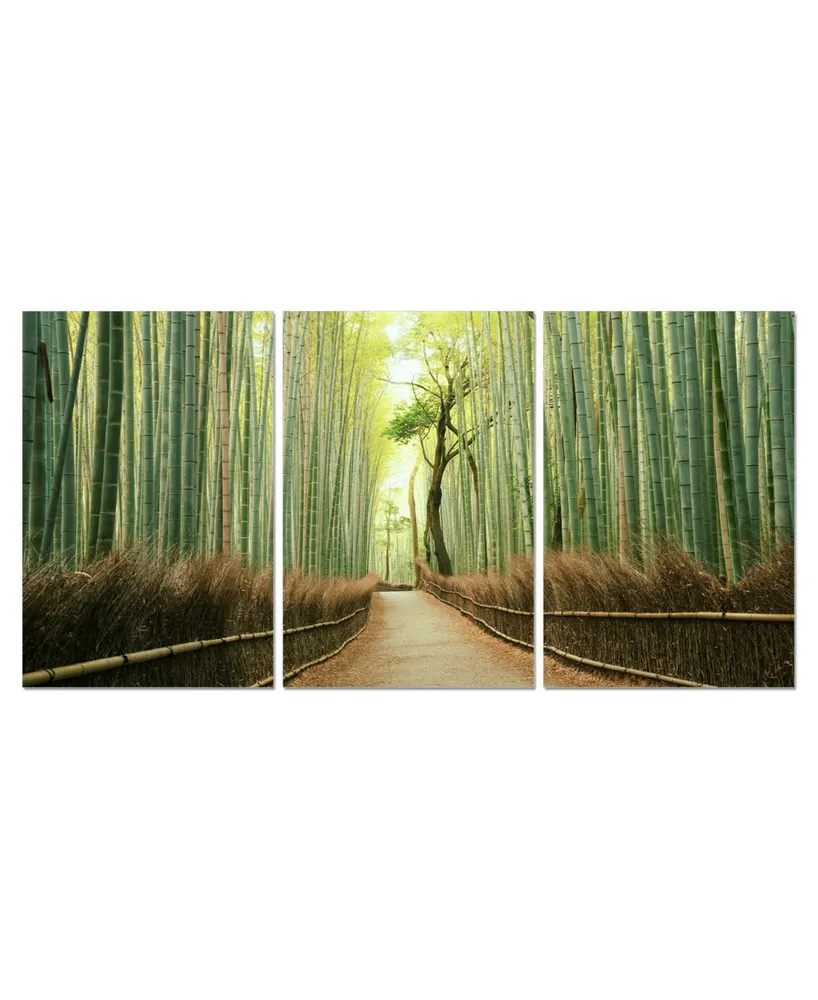 Chic Home Decor Pine Road 3 Piece Wrapped Canvas Wall Art Forest Scene -27" x 60"