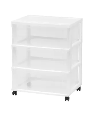 Iris Usa 3 Drawer Wide Storage Cart with Caster Wheels, Plastic Rolling Dresser for Home Closet Bedroom Bathroom Office Laundry Kitchen Craft R