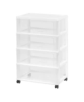 Iris Usa Plastic 4 Drawer Wide Storage Cart with 4 Caster Wheels, White