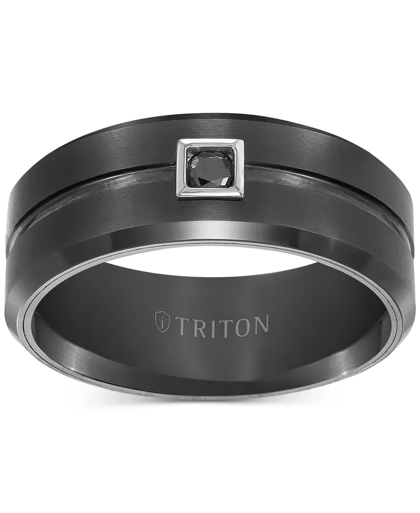 Triton Men's Black Tungsten Ring, Diamond Wedding Band (1/10 ct. t.w.)