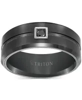 Triton Men's Black Tungsten Ring, Diamond Wedding Band (1/10 ct. t.w.)