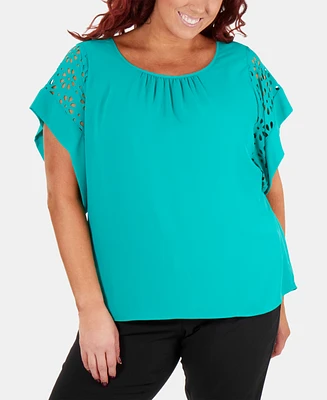 Ny Collection Plus Size Dolman-Sleeve Laser-Cut Top
