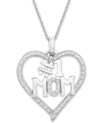 Diamond #1 Mom Heart Pendant Necklace (1/6 ct. t.w.) in Sterling Silver, 18" + 2" extender