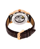 Reign Belfour Automatic Rose Gold Case, Genuine Black Leather Watch 44mm