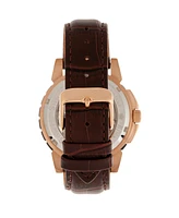 Reign Philippe Automatic Rose Gold Case, Black Dial, Genuine Brown Leather Watch 41mm