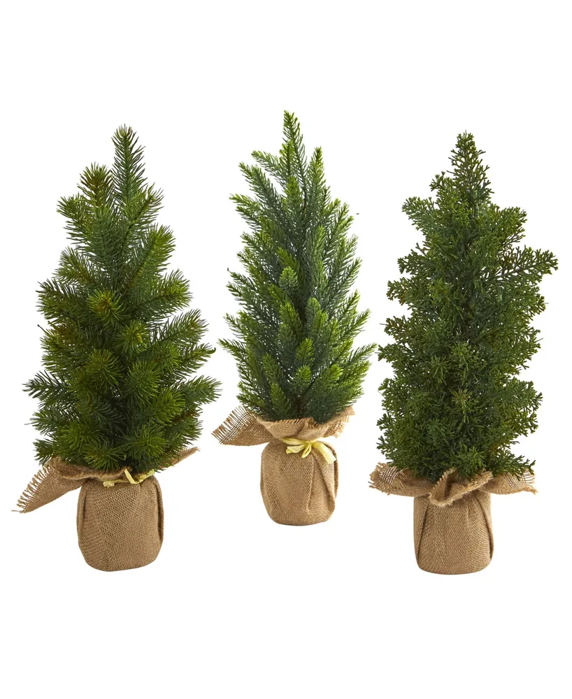 Nearly Natural 15" Mini Cypress and Pine Artificial Tree (Set of 3)