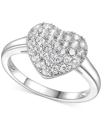 Cubic Zirconia (1-1/2 c.t. t.w.) Pave Heart Ring Sterling Silver