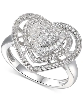 Cubic Zirconia Heart Cluster Halo Ring Sterling Silver