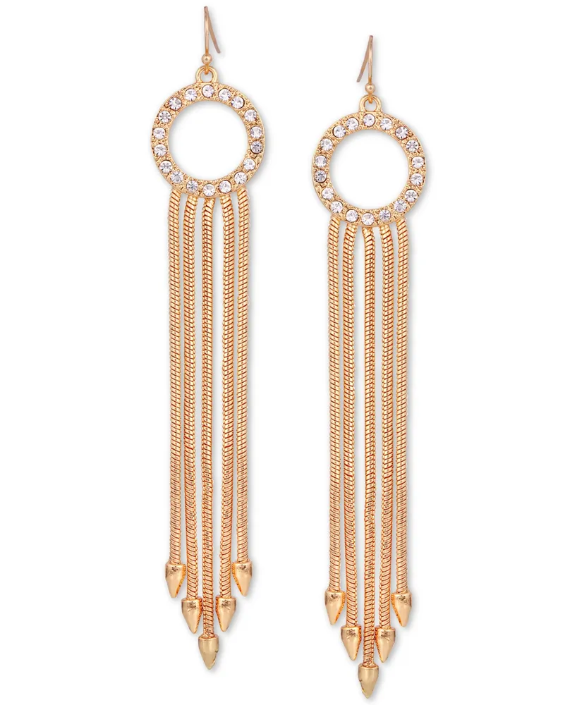 Guess Gold-Tone Pave Circle & Multi-Chain Drop Earrings