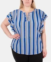 Ny Collection Plus Size Lace-Up Flutter-Sleeve Top