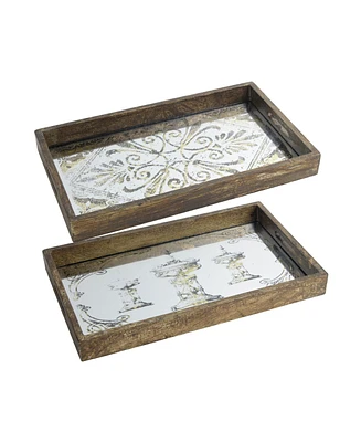 Greta Rectangular Glass & Wood Trays, Large, Set of 2