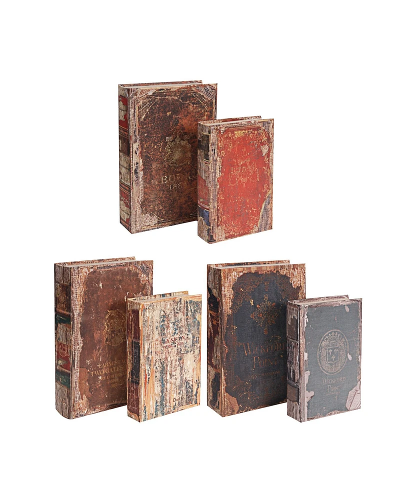 Antique Multi-Colored Book Boxes, Set of 6