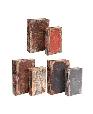 Antique Multi-Colored Book Boxes, Set of 6