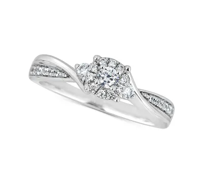 Diamond Cluster Engagement Ring (1/3 ct. t.w.) in 14k White Gold