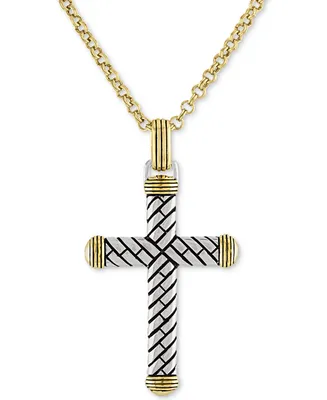 Esquire Men's Jewelry Textured Cross 22" Pendant Necklace in 14k Gold Over Sterling Silver, Created for Macy's