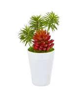 Nearly Natural 12" Mixed Succulents Artificial Plant in White Vase