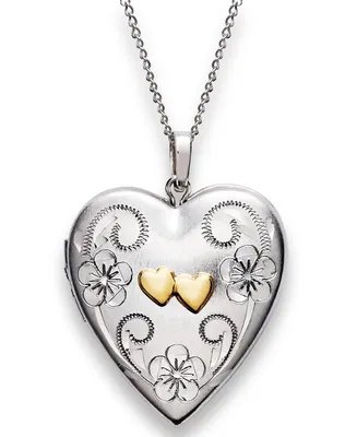 Sterling Silver and 14k Gold Necklace, Heart Locket Pendant 18"