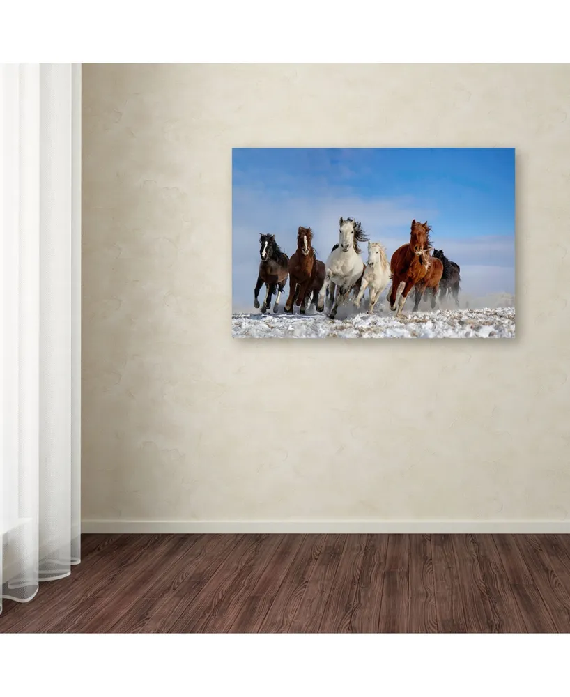 Libby Zhang 'Mongolia Horses' Canvas Art - 19" x 12" x 2"