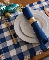 Navy Heavyweight Check Fringed Placemat Set of 6