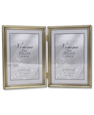 Lawrence Frames Antique Brass Hinged Double Picture Frame - Bead Border Design