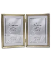 Lawrence Frames Antique Brass Hinged Double Picture Frame - Bead Border Design