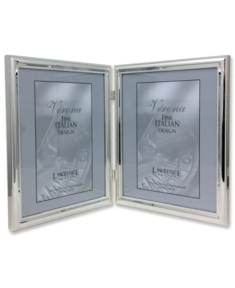 Lawrence Frames 510780D Silver Plated Double Bead Hinged Double Picture Frame - 8" x 10"