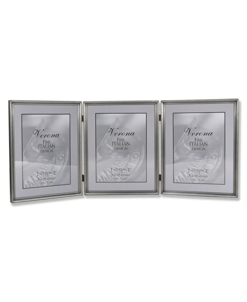 Lawrence Frames 11580T Brushed Pewter Bead Hinged Triple Picture Frame - 8" x 10"