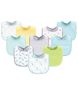 Luvable Friends Unisex Baby Cotton Terry Bibs 10pk, Neutral Elephant Stars, One Size