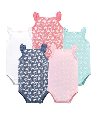 Hudson Baby Girls Cotton Sleeveless Bodysuits 5pk