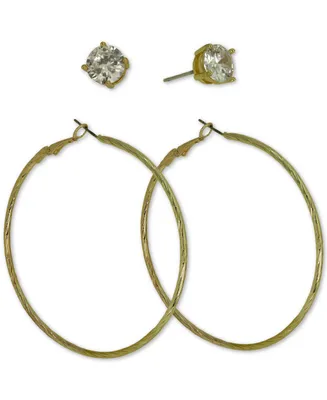 Guess Gold-Tone 2-Pc. Set Cubic Zirconia Stud & Hoop Earrings
