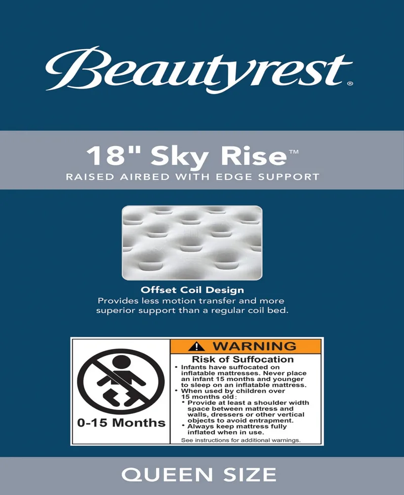 Beautyrest 18" Queen Sky Rise Raised Adjustable Comfort Coil Top Airbed with Express Pump