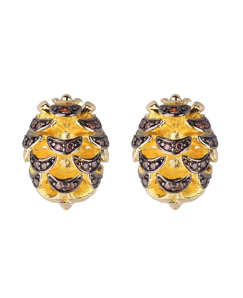 Noir Acorn Stud Earring With Cubic Zirconia Stones