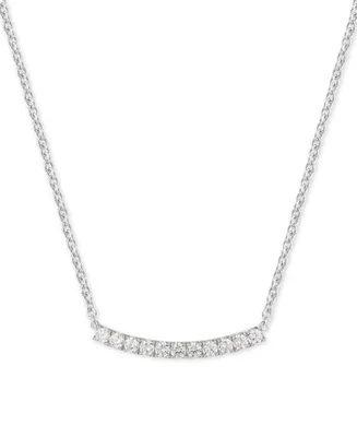 Cubic Zirconia Curved Bar 18" Pendant Necklace in Sterling Silver