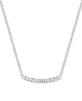 Cubic Zirconia Curved Bar 18" Pendant Necklace in Sterling Silver