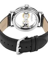 Stuhrling Men's Mechanical Bridge Watch, Silver Tone Case on Black Genuine Leather Strap, Black Skeletonized Dial with Exposed Bridge Movement, Silver