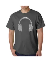 La Pop Art Mens Word T-Shirt - Headphones 63 Genres of Music